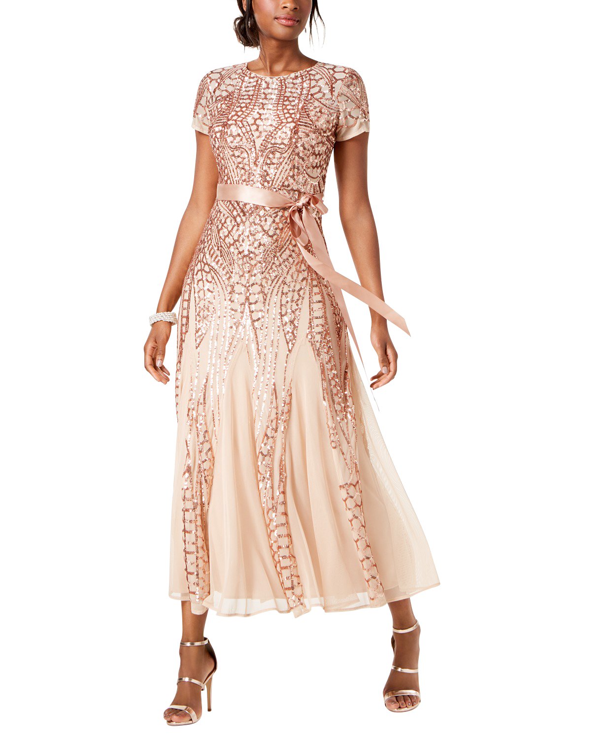 R/&M Richards Womens Hi Lo Sequins Elegant Gown